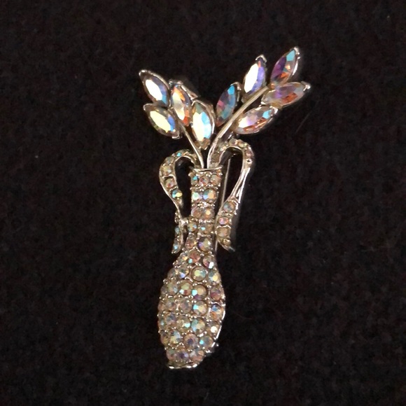 Vintage pave rhinestone flower vase pin - Picture 1 of 3